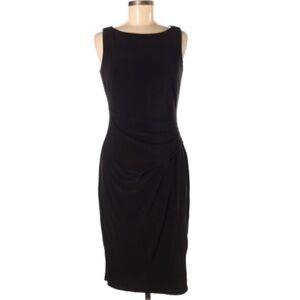 Lauren by Ralph Lauren sz 6 black ruched faux wrap sleeveless knee length dress